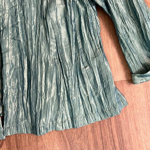 NEW Kathleen Sommers Shirt Jacket Crinkle Iridescent Artsy Green Teal Sz M - Picture 6 of 12